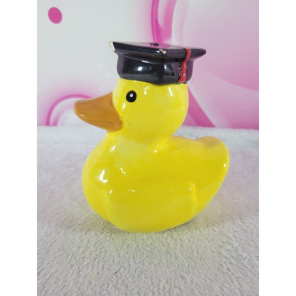 Yellow Duck Graduation Coin Piggy Bank Ceramic Ducky 5" x 4" x 5 1/2"